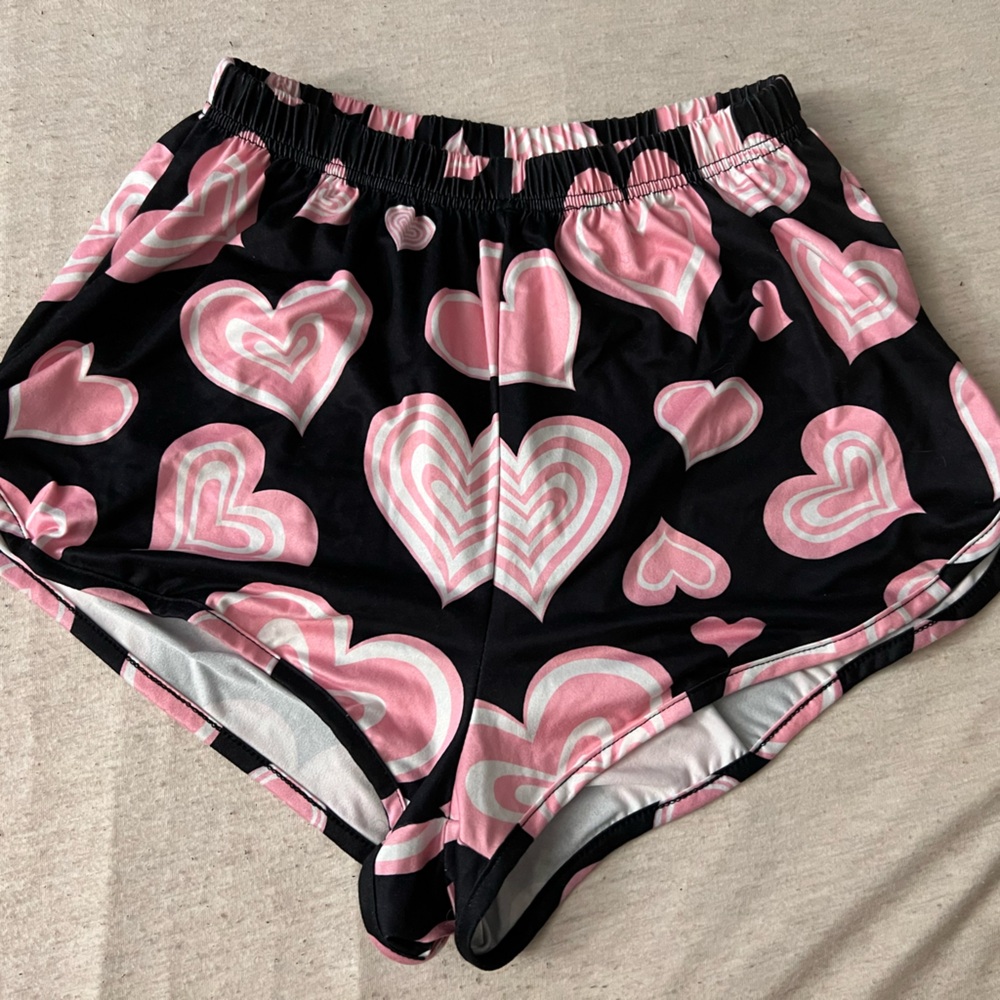 Black and Pink Heart Patterned Shorts